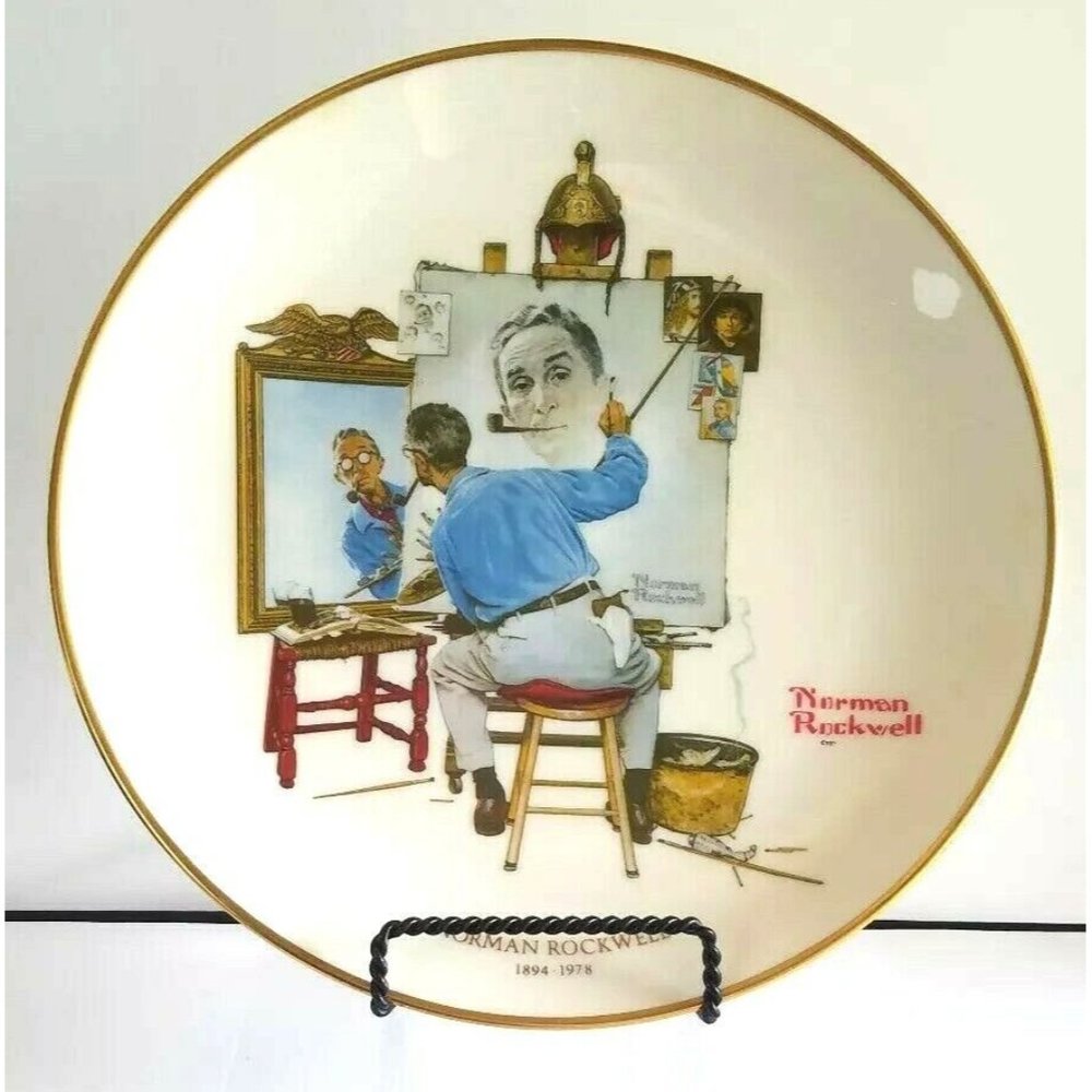 Vintage Norman Rockwell Gorham Collectible Plate "Triple Self Portrait" 1978